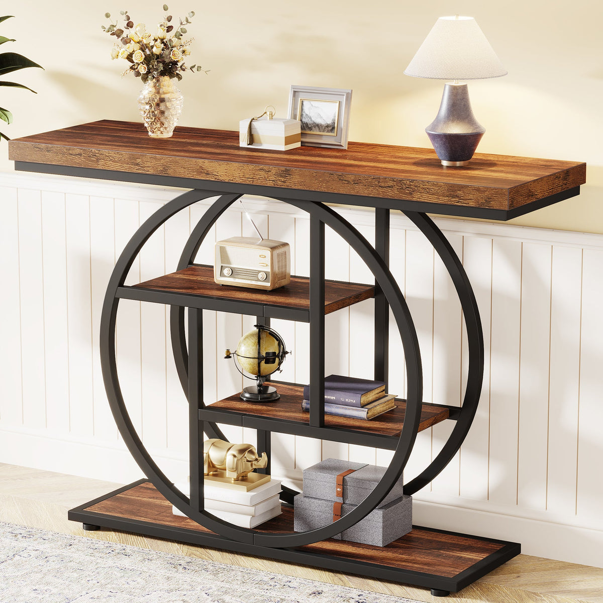 4-Tier Console Table for Hallway Entryway, Rustic Brown