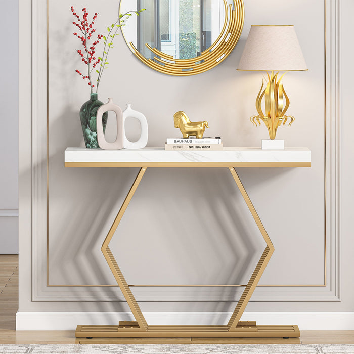 42" Console Table, Narrow Sofa Foyer Table with Metal Base Tribesigns
