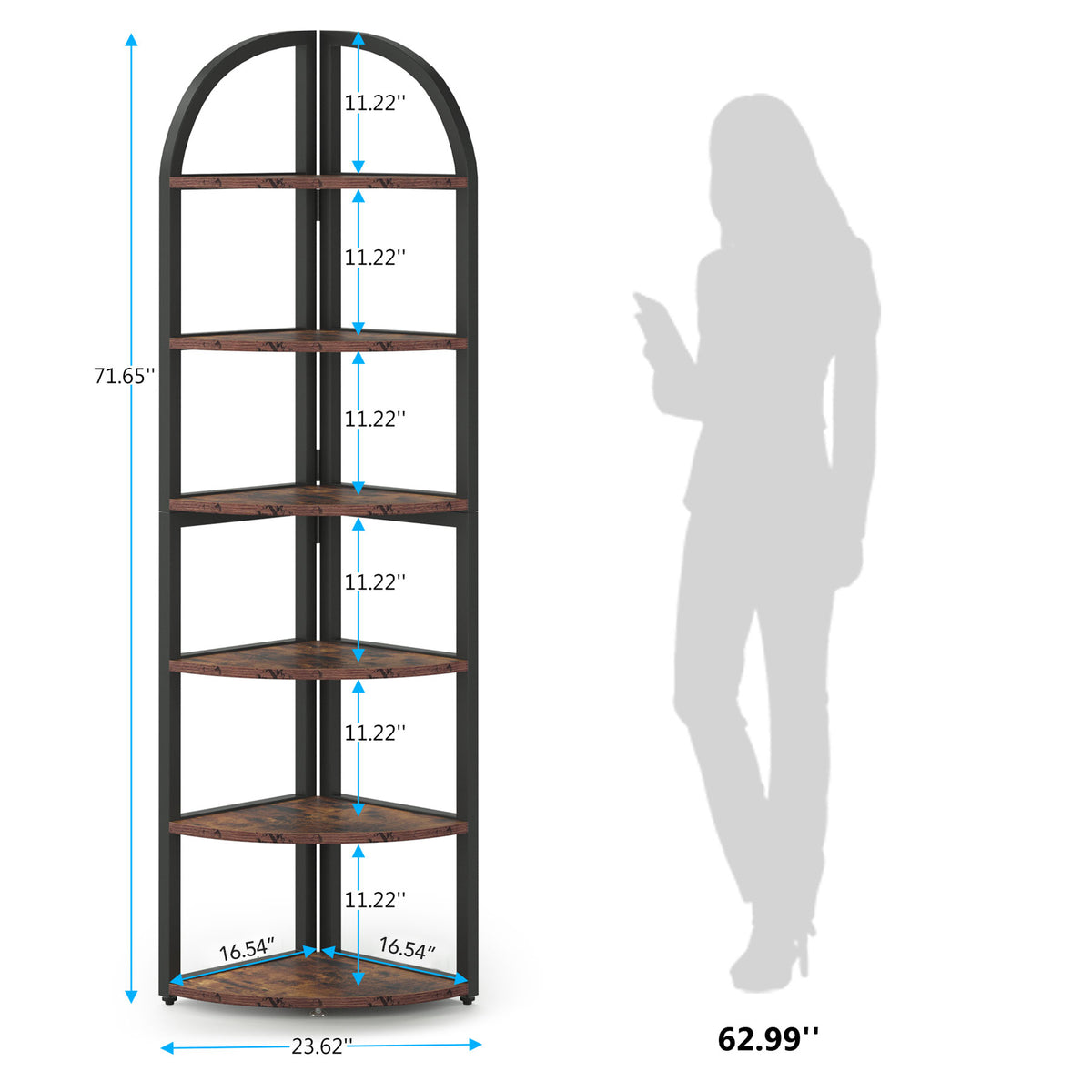 One Side Rounded Shelf Round Corner Bookshelf, 71