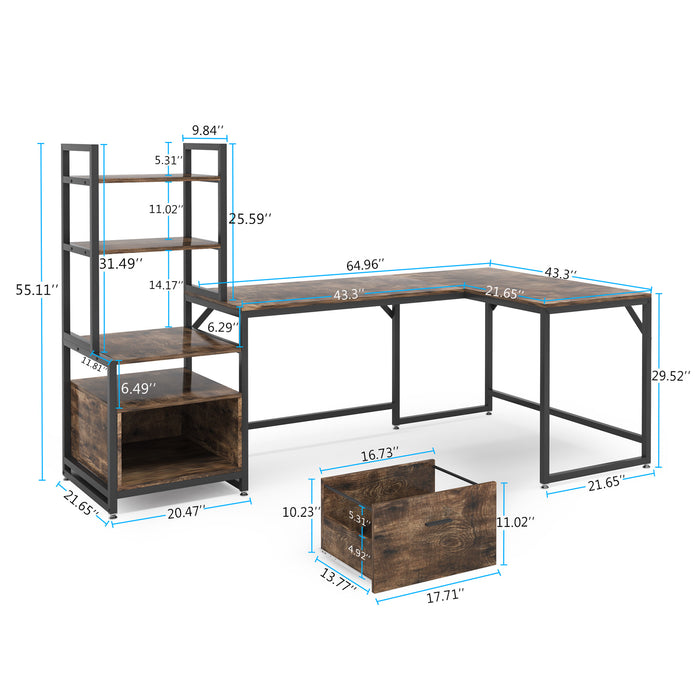 Tribesigns L-Shaped Desk, Computer Desk with 3 Tier Storage Shelves and File Drawer Tribesigns