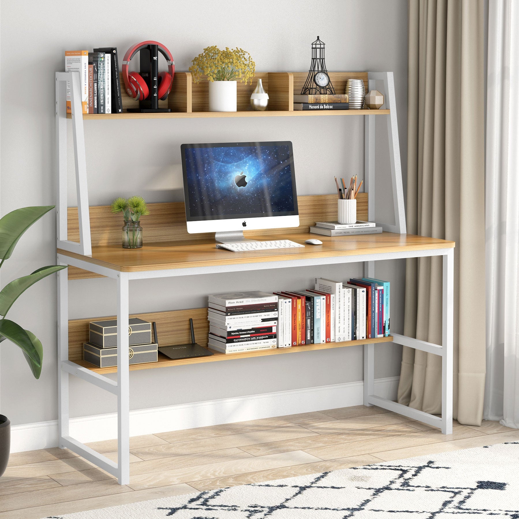 Tribesigns Compact Computer Desk with Hutch & Storage Shelf