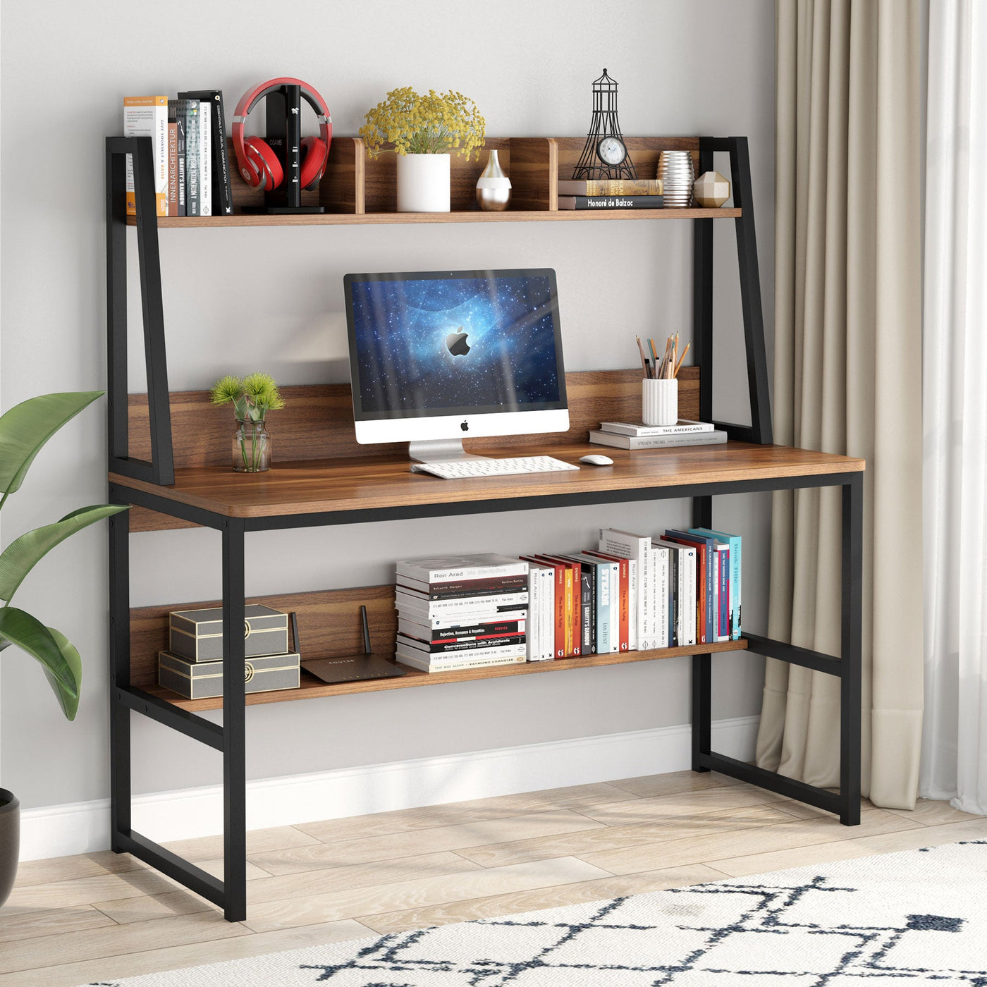 Tribesigns Compact Computer Desk with Hutch & Storage Shelf