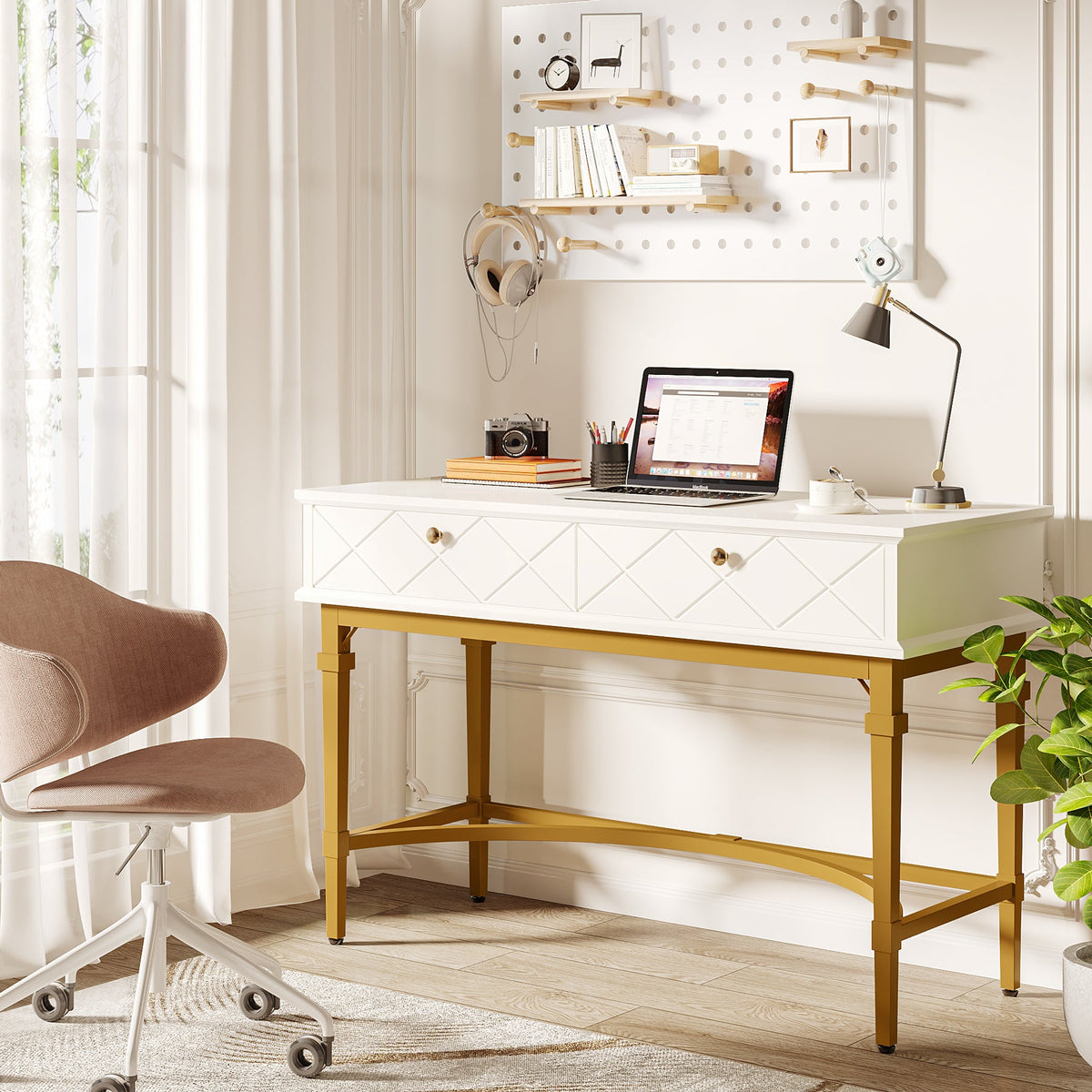 Small white on sale gold desk