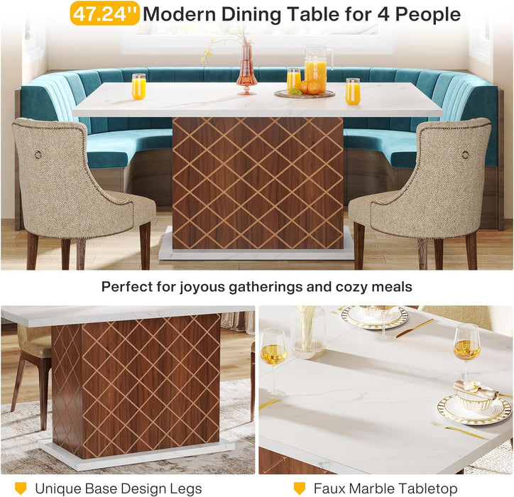 47" Dining Table for 4, Rectangular Dinner Table with Faux Marble Top Tribesigns