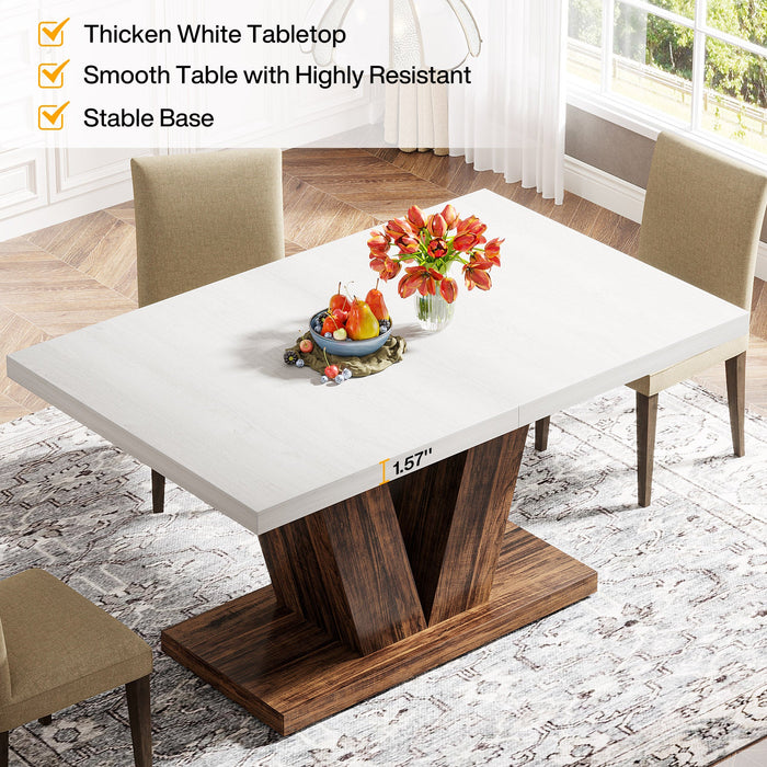 47" Dining Table, Wooden Kitchen Dinner Table with Heavy Duty Pedestal Tribesigns