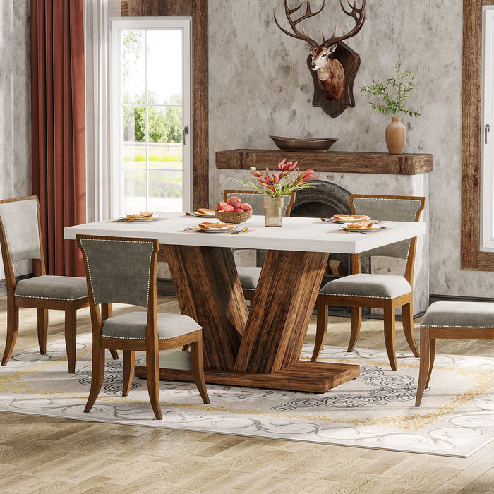 47" Dining Table, Wooden Kitchen Dinner Table with Heavy Duty Pedestal Tribesigns