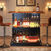 47" Home Bar Unit, Wood 3-Tier Liquor Bar Table with Wine Glasses Holder Tribesigns