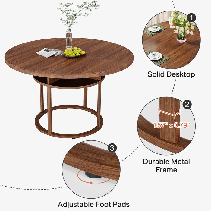47" Round Dining Table with 4 Divided Storage Compartments for 4 to 6 Tribesigns
