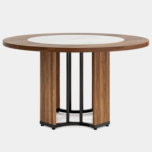 47" Round Dining Table, Wood Circle Kitchen Table with Metal Base Tribesigns