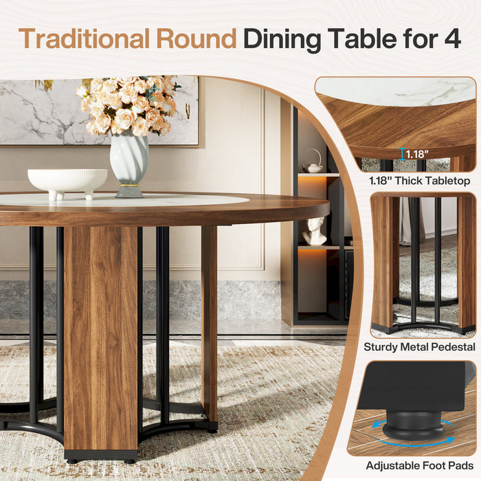 47" Round Dining Table, Wood Circle Kitchen Table with Metal Base Tribesigns