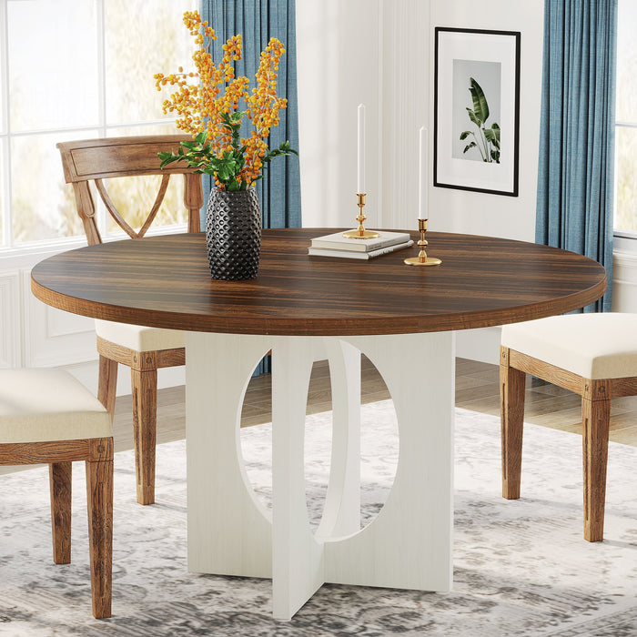 47" Round Dining Table, Wood Farmhouse Kitchen Table for 4-6 People Tribesigns