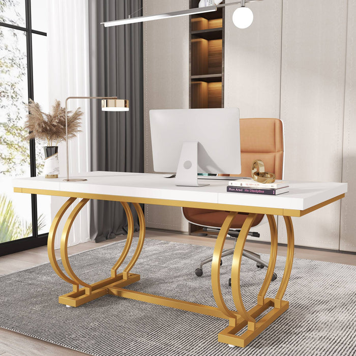 Tribesigns Executive Desk, 70.9" Modern Computer Desk with Gold Metal Frame Tribesigns