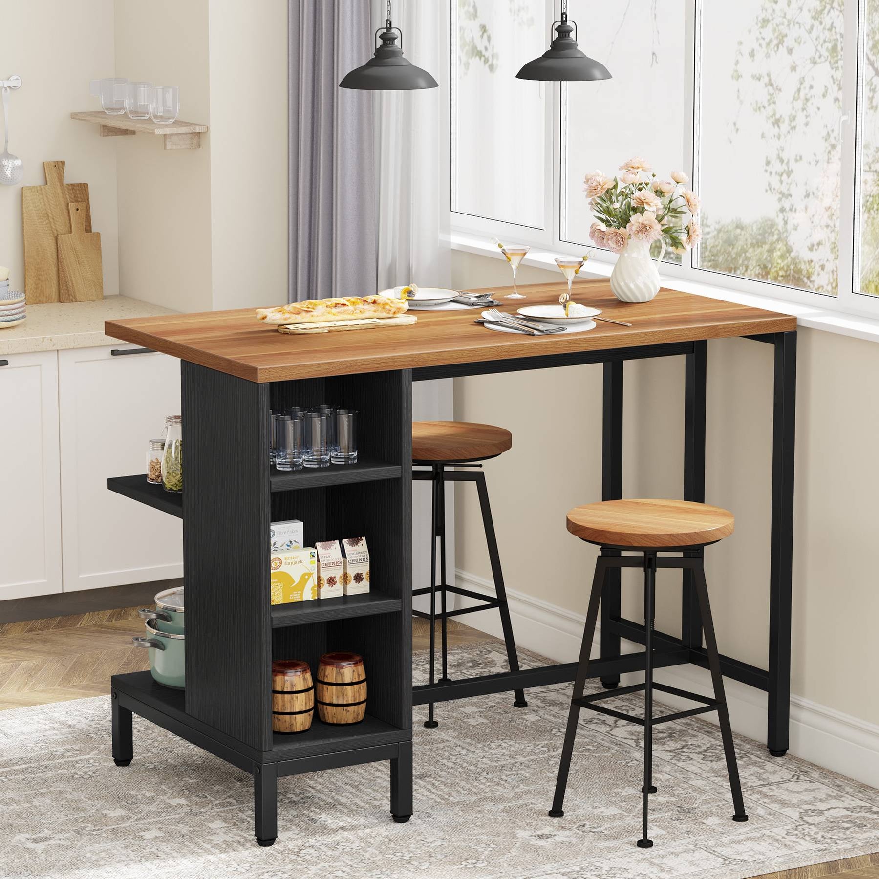 Tribesigns 43" Kitchen Island Counter Table with 5 Open Shelves