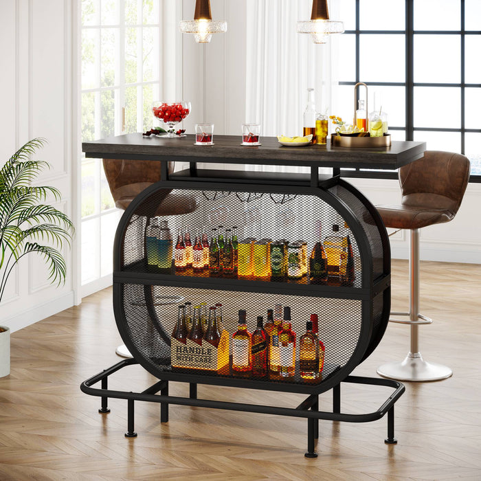 4-Tier Home Bar Unit, Wine Bar Liquor Cabinet with Metal Footrest Tribesigns
