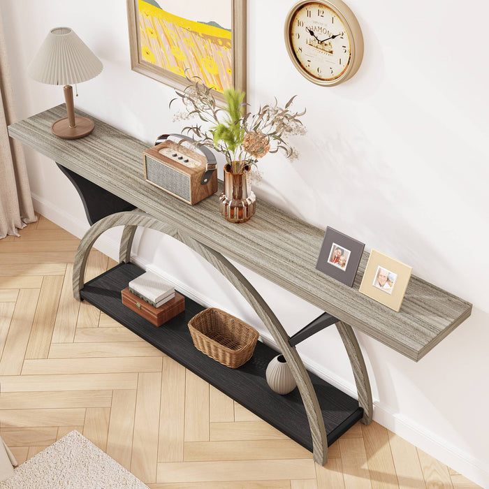 2-Tier Console Table, 70.9" Entryway Table with Half Moon Frame Tribesigns
