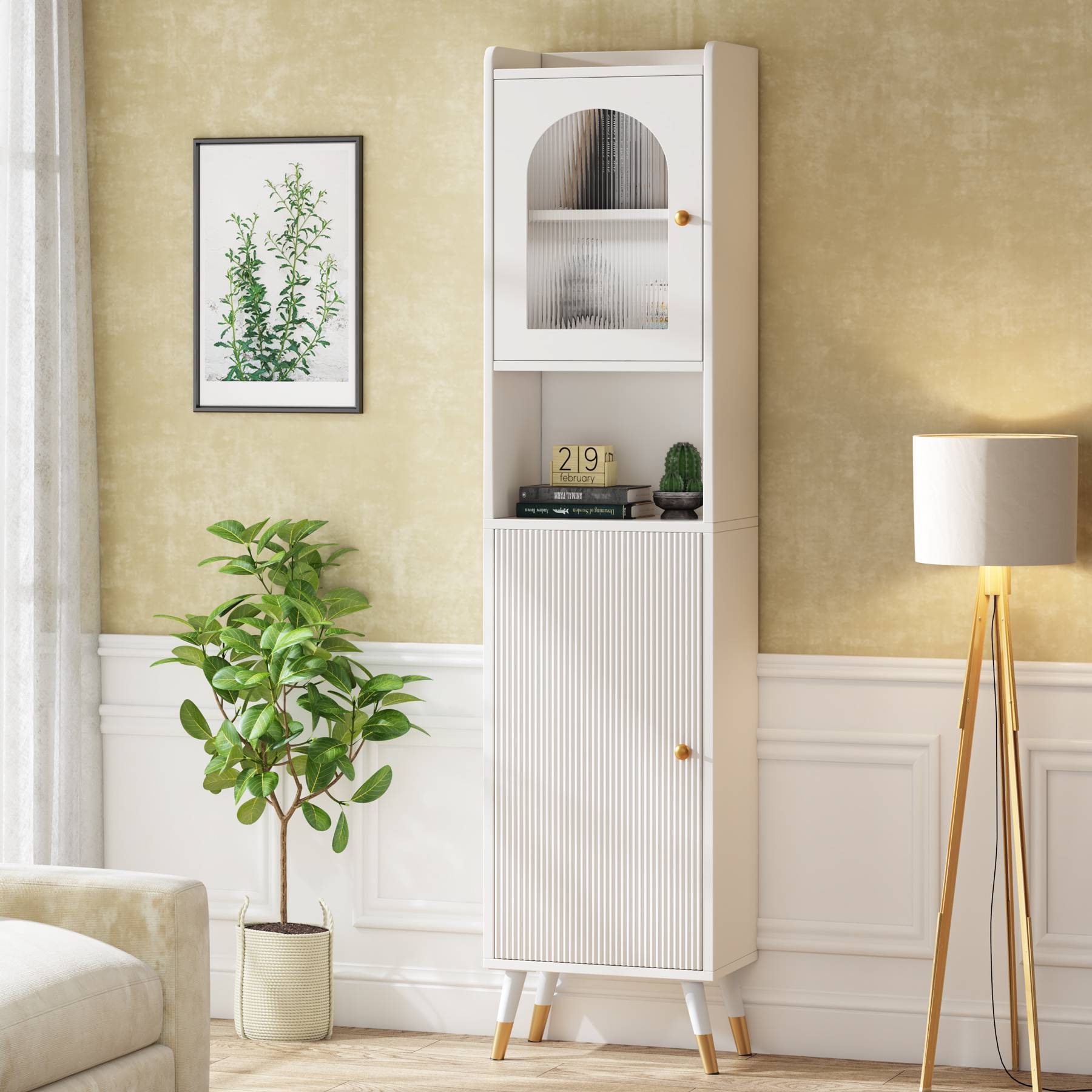 Bathroom Freestanding Storage Cabinet with Two Tier Open Shelves, Tall Slim  Cabinet with Door and Drawer, 15.75'' (White with Drawer) Free Standing  Linen Tower