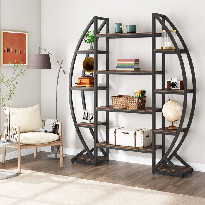 Tribesigns Bookshelf, Oval Triple Wide Etagere Bookcases Industrial Display Shelves Tribesigns