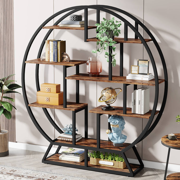 Tribesigns Bookshelf, 63 Inch Round Etagere Bookcase with Staggered Shelves Tribesigns