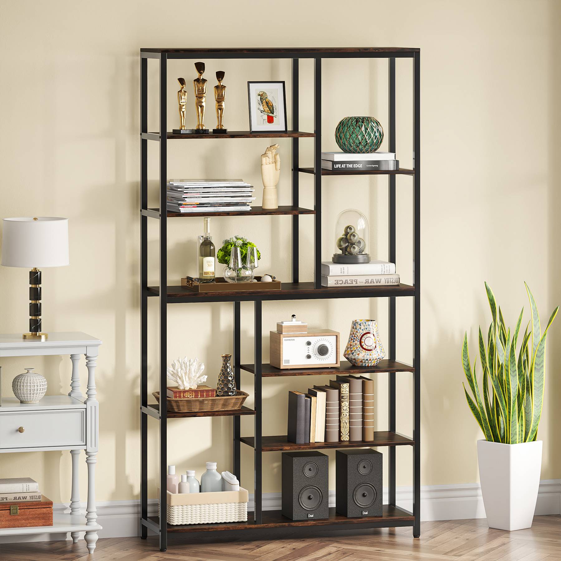 79 Inch Extra Tall Bookshelf, 7-Tier Vintage Bookcase, Industrial