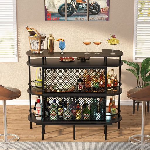 Bar Unit for Liquor, 4 Tier Bar Cabinet with Storage Shelves and Footrest Tribesigns