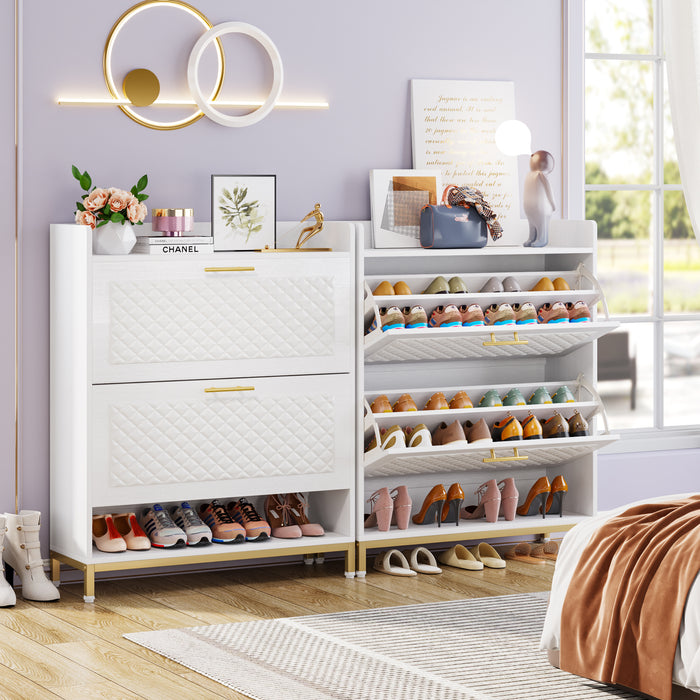 Tribesigns Freestanding Shoe Cabinet with 2 Flip Drawers & Open Shelf