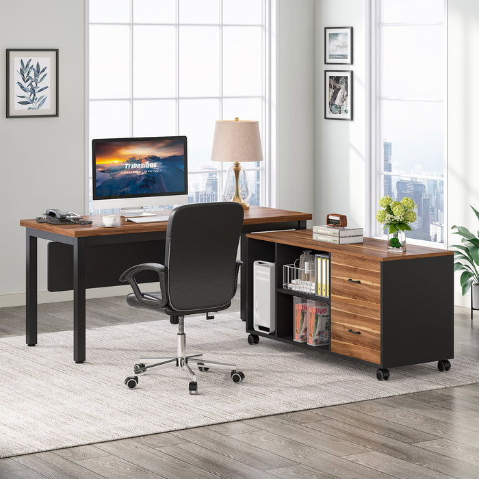Tribesigns L-Shaped Desk, Executive Computer Desk with Storage Cabinet Tribesigns