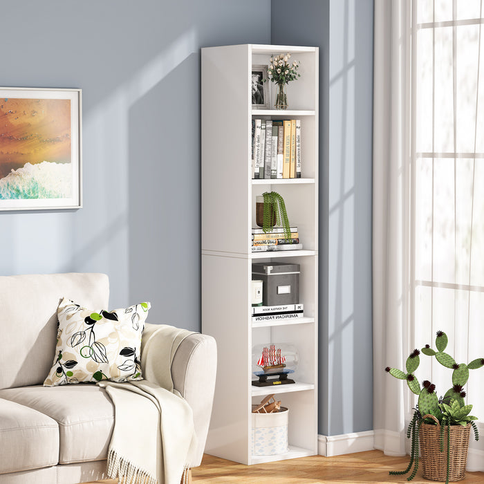 Tribesigns Corner Bookcase, Modern 6 Tier Narrow Cube Display Shelves, White Tribesigns