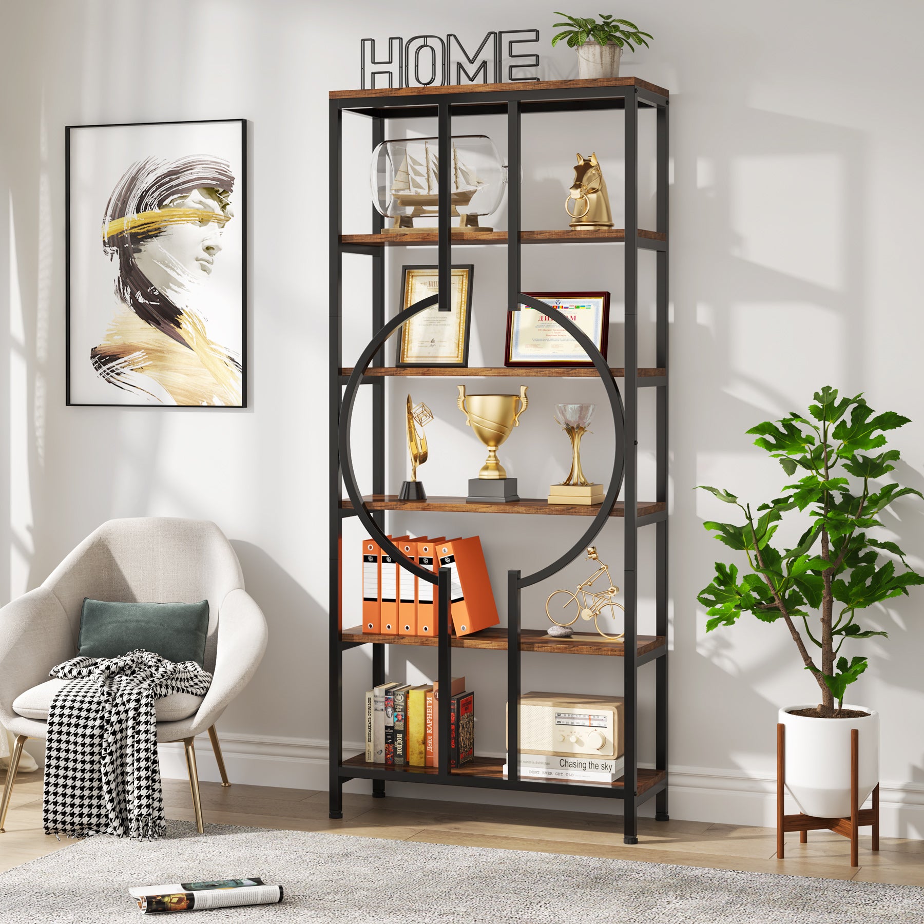 TribeSigns 5-Tier Industrial Bookshelf - Thumbnail 2
