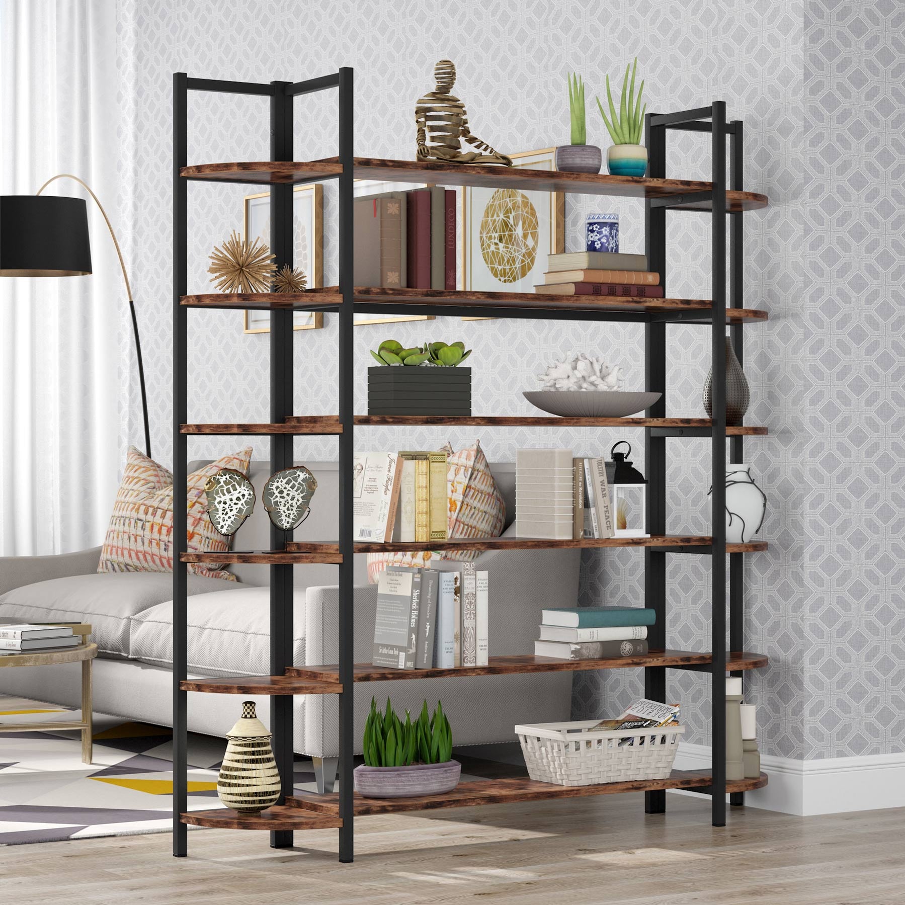 Tribesigns Triple Wide 6-Shelf Bookshelf 6-Tier Large Etagere Bookcase