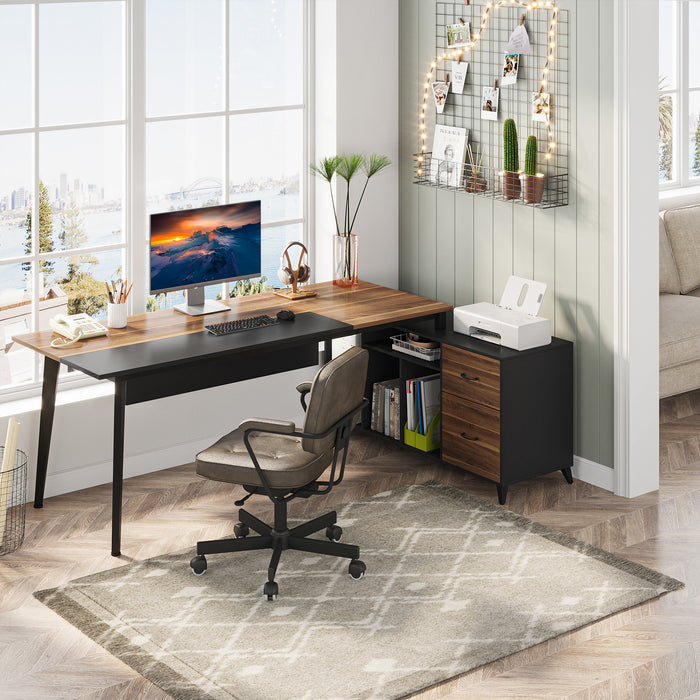 Tribesigns L-Shaped Desk, 70.9’’ Office Executive Desk with File Cabinet Tribesigns