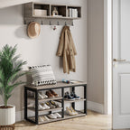 5 IN 1 Coat Rack Shoe Bench Set, Hall Tree with Wall Mounted Shelf Tribesigns