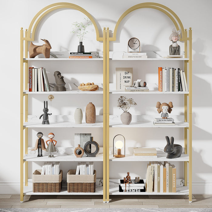 5-Shelf Bookshelf, 72.44" Arched Etagere Open Bookcase Tribesigns
