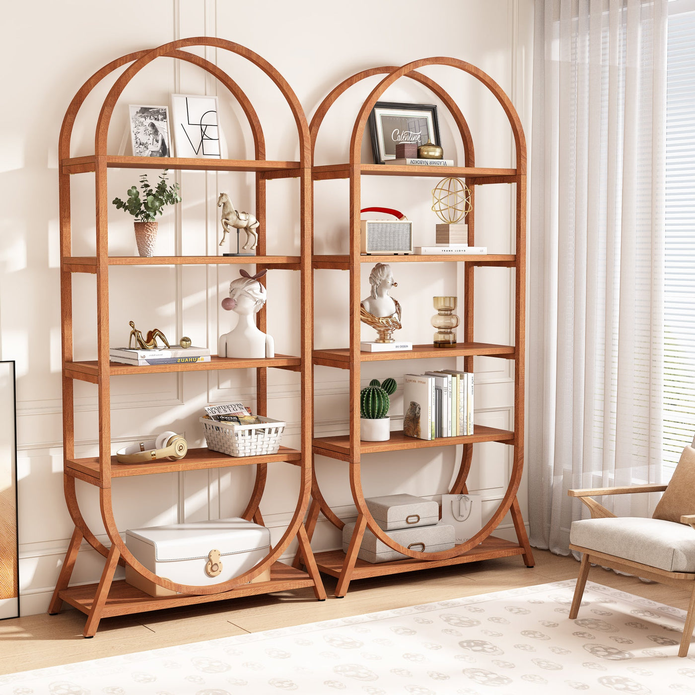 Tribesigns 5-Tier Bookshelf, 70.8" Open Bookcase Arched Display Rack