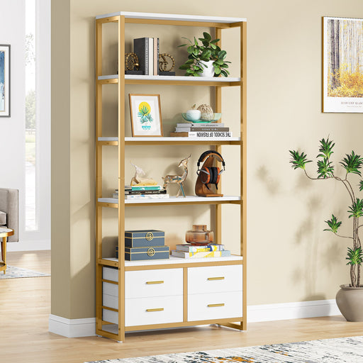 5-Tier Bookshelf, 70.9" Etagere Bookcase with 4 Drawers Tribesigns