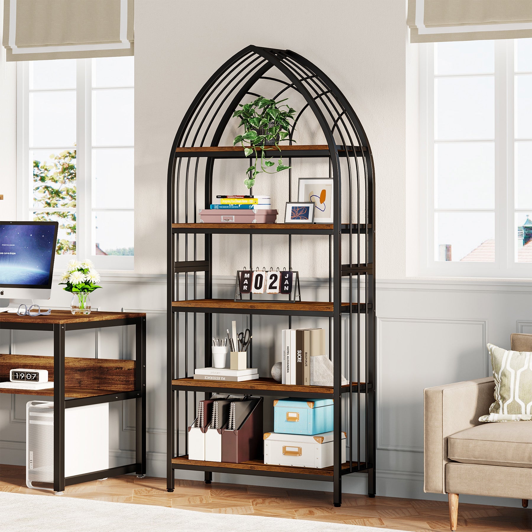 Tribesigns 5-Tier Curved Wooden Bookcase - Thumbnail 5