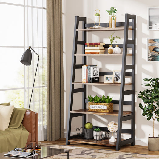 5-Tier Bookshelf, Ladder Bookcase Etagere Storage Shelf Tribesigns