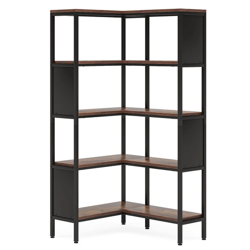 5-Tier Corner Bookshelf, Industrial L-Shaped Bookcase with Safety Baffles Tribesigns