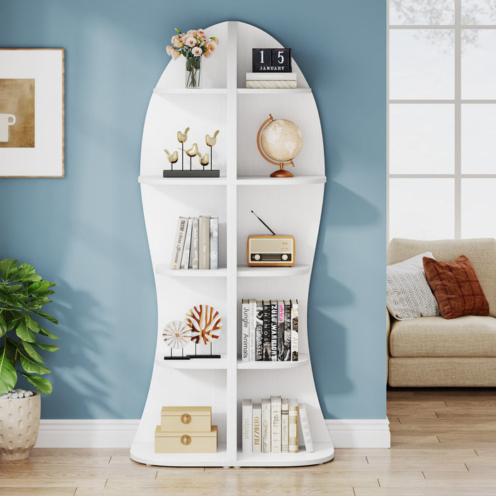 5-Tier Corner Shelf, 71" Modern Corner Bookcase with Unique Shape Tribesigns