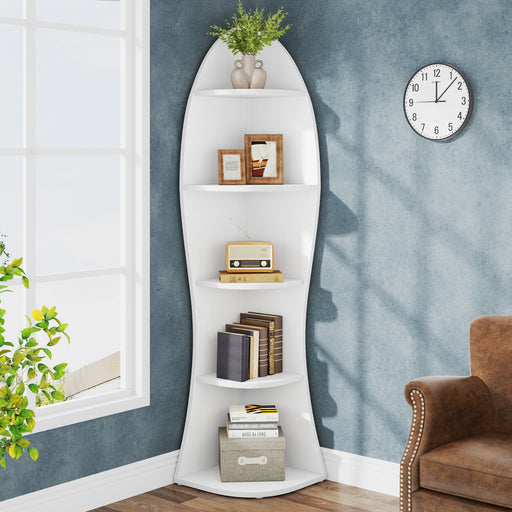 5-Tier Corner Shelf, 71" Modern Corner Bookcase with Unique Shape Tribesigns