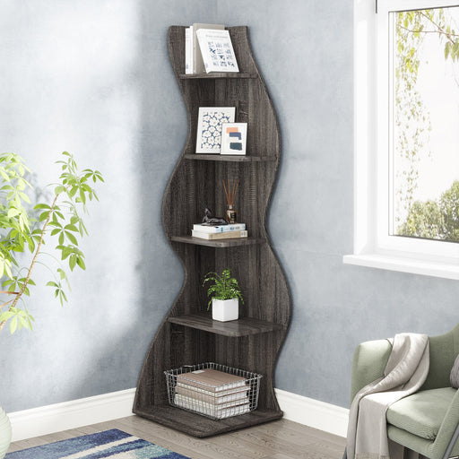 5-Tier Corner Shelf, Modern Wall Corner Bookshelf Bookcase Tribesigns