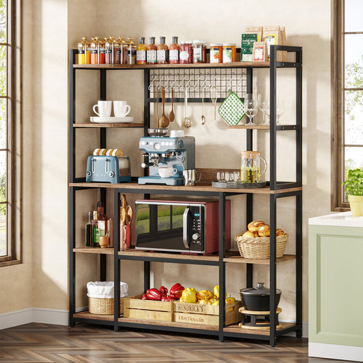 5-Tier Kitchen Baker's Rack, 55" Wide Kitchen Storage Shelf with 11 Hooks Tribesigns