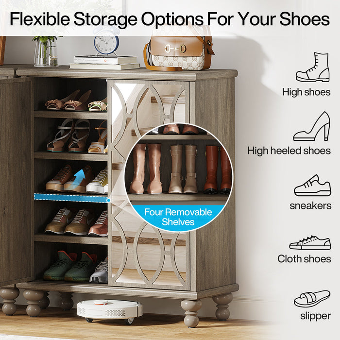 5-Tier Mirror Shoe Cabinet, Large Shoe Storage Organizer With Doors Tribesigns