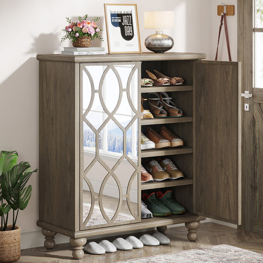 5-Tier Mirror Shoe Cabinet, Large Shoe Storage Organizer With Doors Tribesigns
