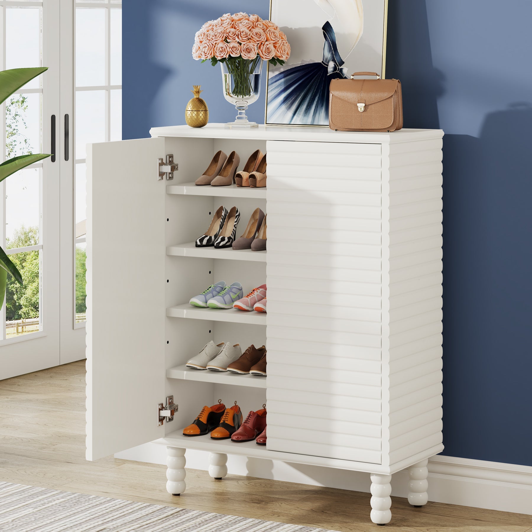 Tribesigns Wooden Shoe Cabinet with Adjustable Shelves and Drawer
