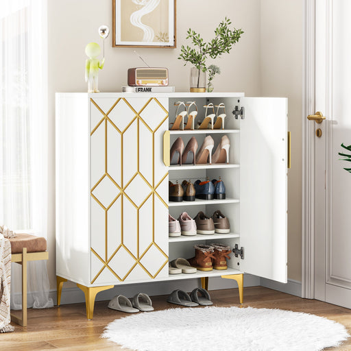 5-Tier Shoe Cabinet with Doors, Wooden Shoe Organizer with Adjustable Shelves Tribesigns