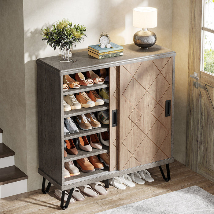 Tribesigns 5-Tier Shoe Cabinet with Sliding Doors and Metal Legs