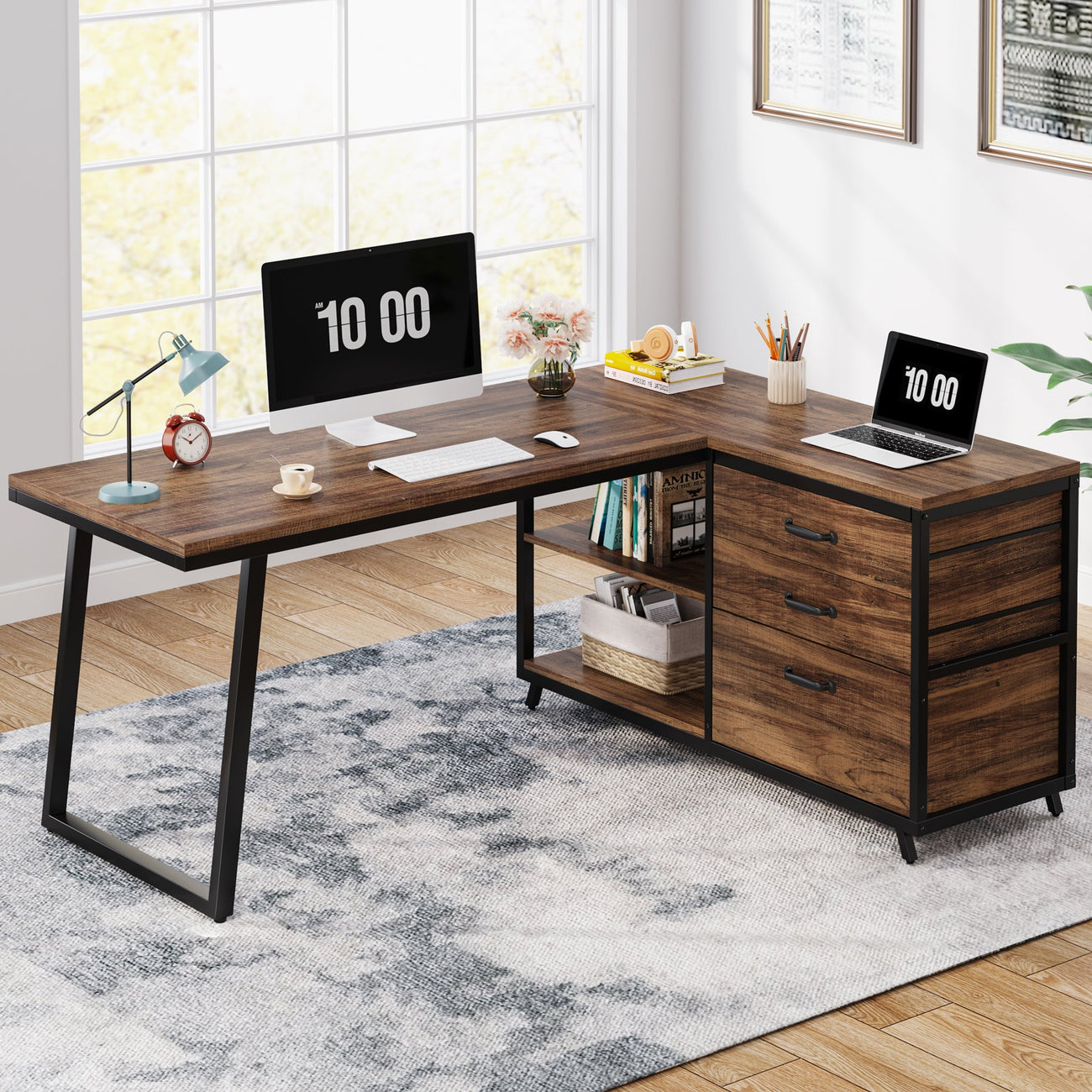 Reversible L Shaped Desk With Drawers