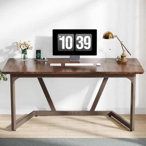 55" Computer Desk, Industrial Home Office Desk Study Table with Metal Frame Tribesigns