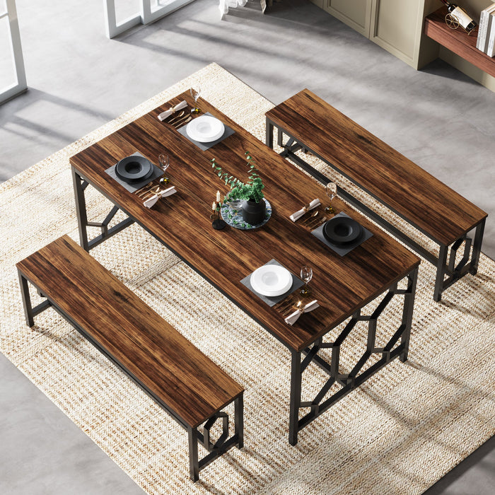 55" Dining Table Set for 4 to 6, Kitchen Breakfast Table with 2 Benches Tribesigns