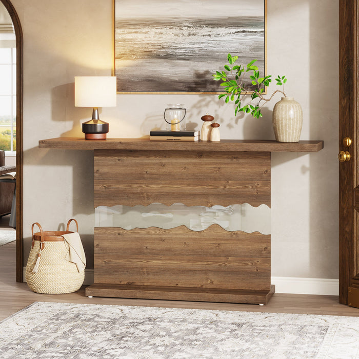 55-inch Console Table, Wood and Glass Sofa Table for Entryway Tribesigns